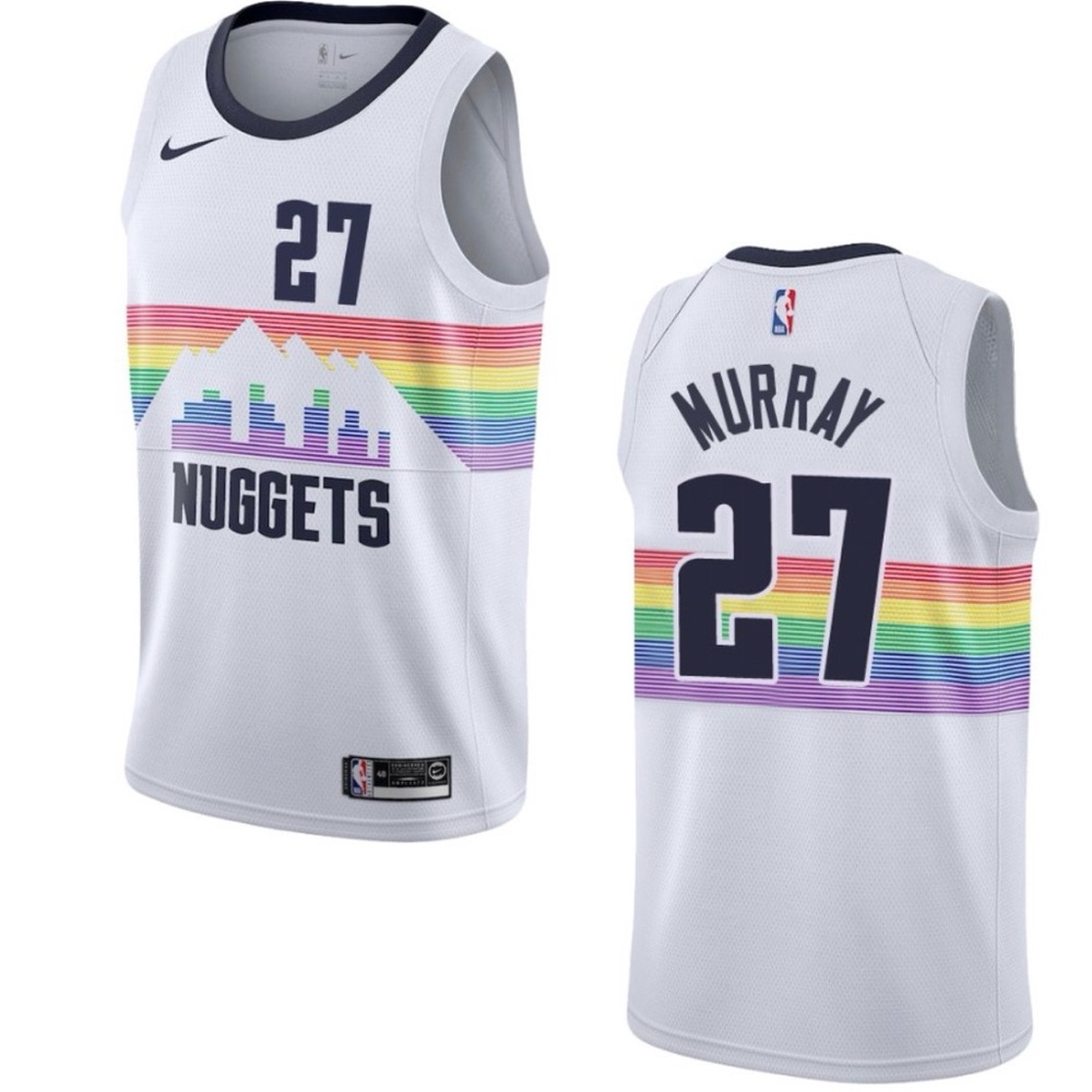 Nike White Denver Nuggets #27 Murray Rainbow Stripe Jersey